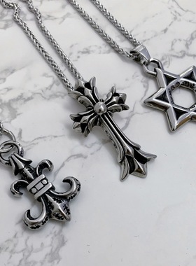 复古十字架童军花吊坠项链