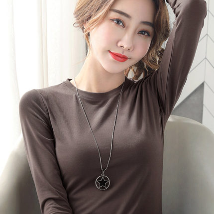 莫代尔打底衫女2025年春秋新款纯色圆领修身白色洋气内搭长袖t恤