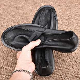 套脚软底单层牛皮男鞋 透气真皮软面商务休闲皮鞋 男夏季 外贸乐福鞋