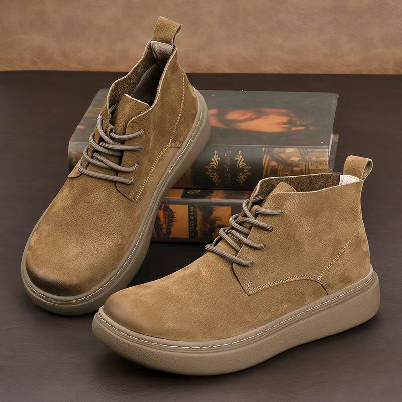秋冬新款真皮马丁靴厚底加绒保暖系带男士高帮复古头层牛皮靴子,流行男鞋,马丁靴,淘宝优惠券,粉丝福利购,淘宝优惠卷