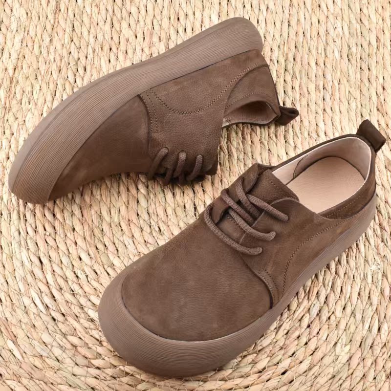 2025秋季新款头层牛皮磨砂复古时尚低帮休闲男鞋厚底大头系带皮鞋