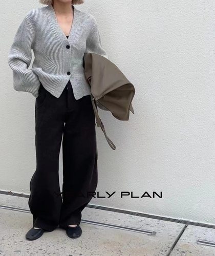 【特价】设计师品牌YEARLYPLAN微喇袖羊毛针织开衫毛衣女秋冬