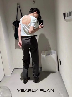 MINNMIA设计师品牌YP露背圆领短袖T恤女2023