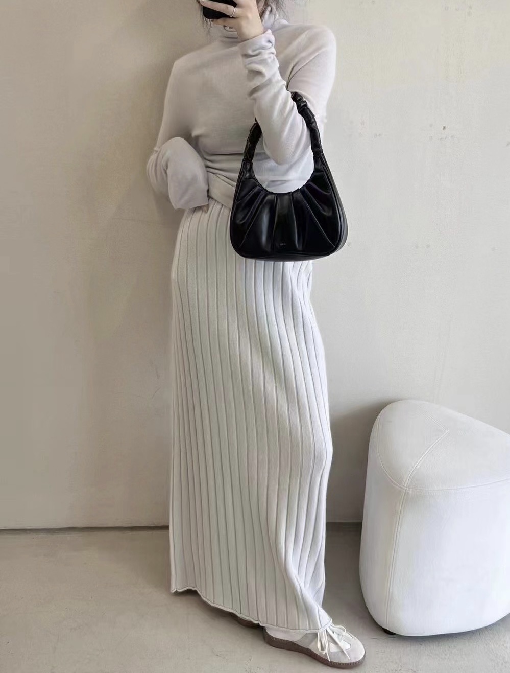 推荐！设计师品牌显瘦坑条针织羊毛半裙2023秋冬