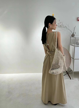 设计师品牌YP度假风时髦镂空后背腰带背心连衣裙夏