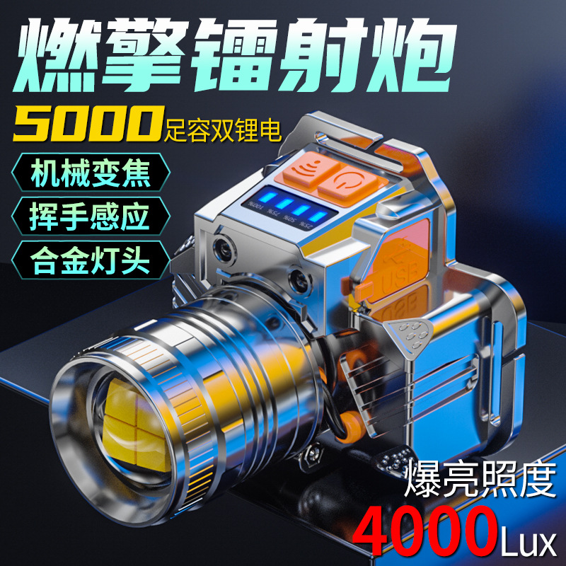 超长续航头灯2025新款强光超亮充电钓鱼感应头戴式手电筒户外登山