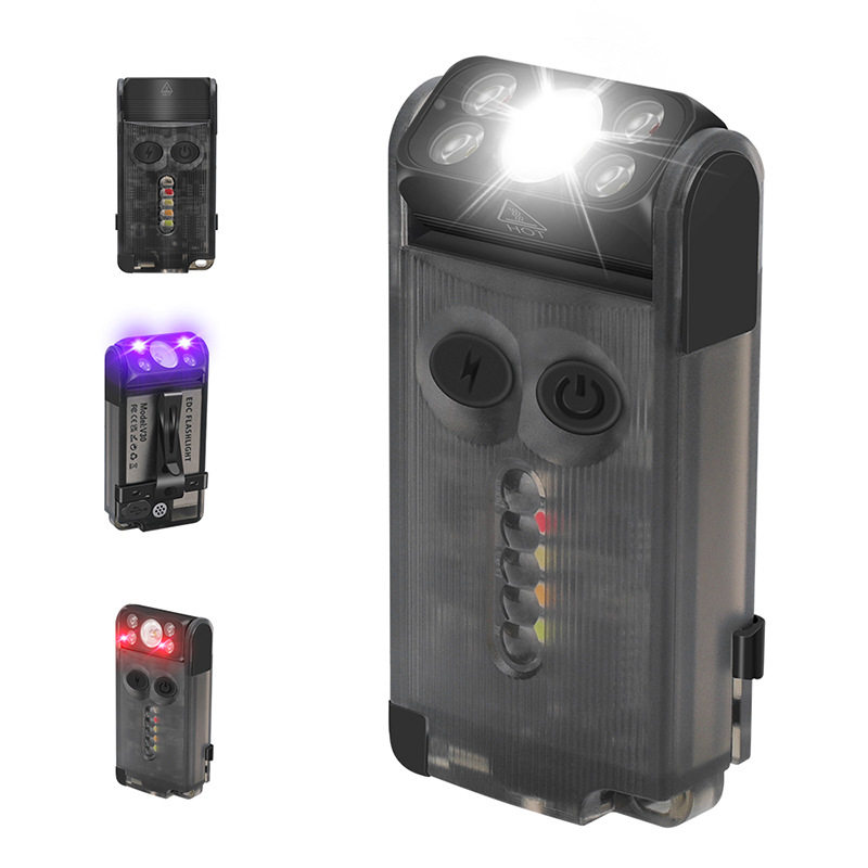 新款V30充电宝手电筒 180度可调节工作灯 蜂鸣器声光防狼手电筒