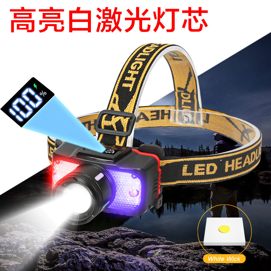 跨境户外感应头灯头戴式手电筒夜钓鱼强光远射LED强光照明灯头灯