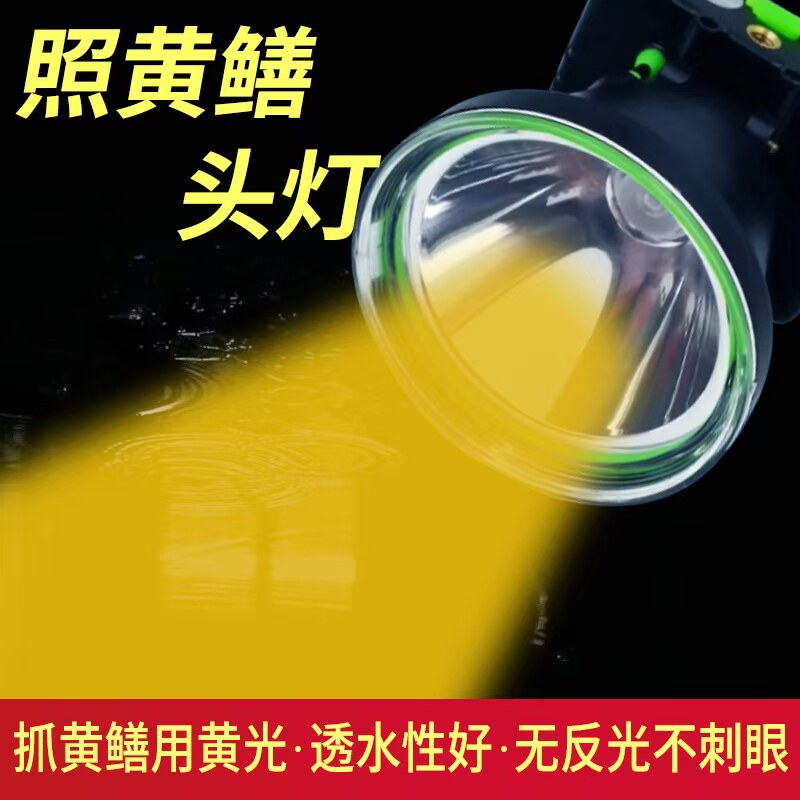 黄光头灯蓝光钓鱼充电螺纹口头灯电筒强光白黄光LED户外灯具