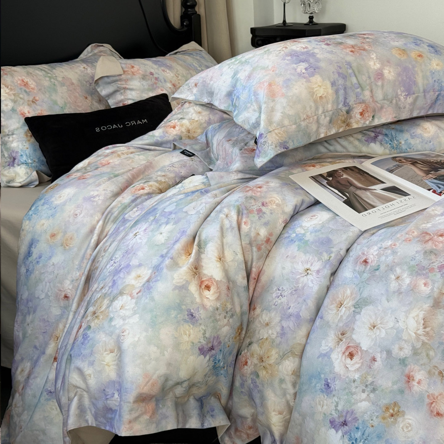 轻奢秋冬100s天丝棉磨毛四件套纯棉数码印花田园被套床单床上用品