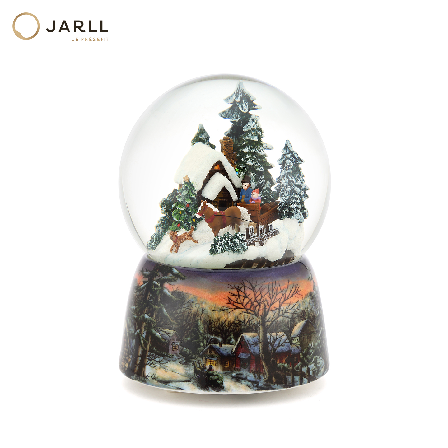 JARLL赞尔平安夜圣诞节水晶球音乐盒雪中村庄旋转八音盒纪念礼物