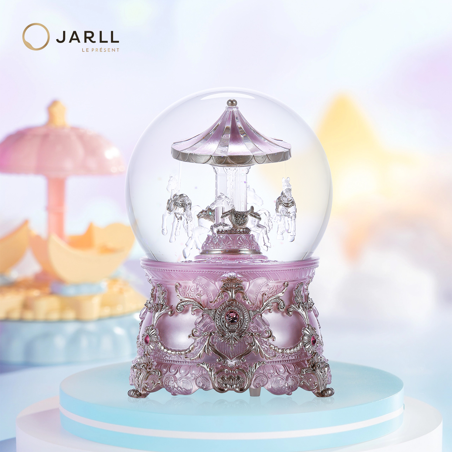 JARLL赞尔旋转木马水晶球音乐盒自喷亮片带灯光八音盒礼物送女友