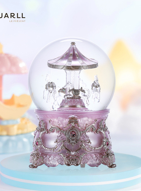JARLL赞尔旋转木马水晶球音乐盒自喷亮片带灯光八音盒礼物送女友