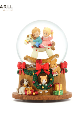 JARLL赞尔水晶球亮灯音乐盒平安夜圣诞节摇摇马八音盒生日表白礼