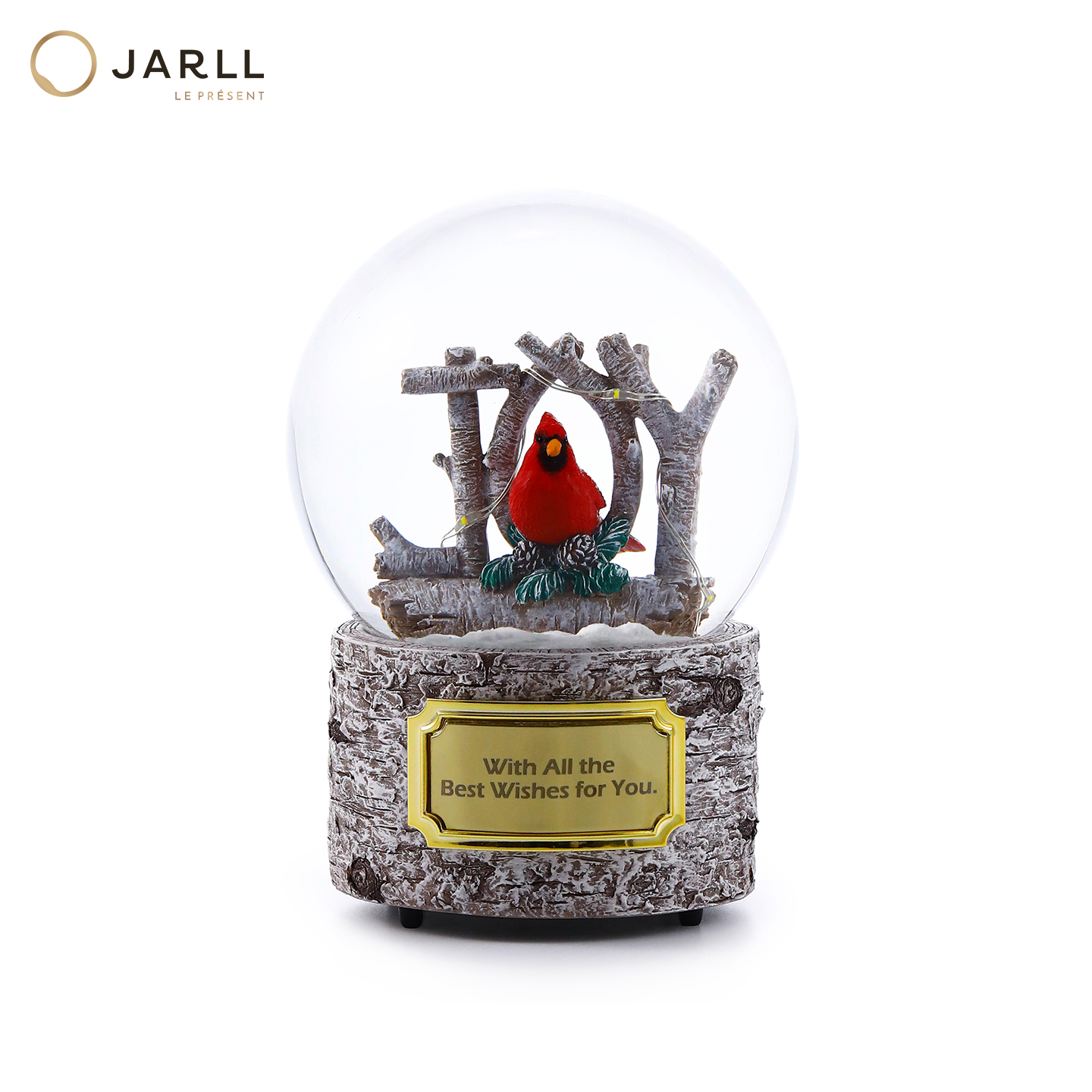 JARLL赞尔红鸟灯光水晶球摆件平安夜圣诞节祝福摆饰同学纪念礼物