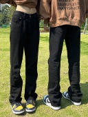 子女百搭牛仔裤 记得加辣2026ss国潮高街黑色款 百搭直筒微喇裤 男潮