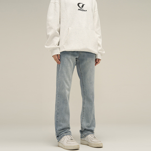 男 子女复古vibe风百搭牛仔裤 记得加辣2022ss国潮高街浅色基础款 裤