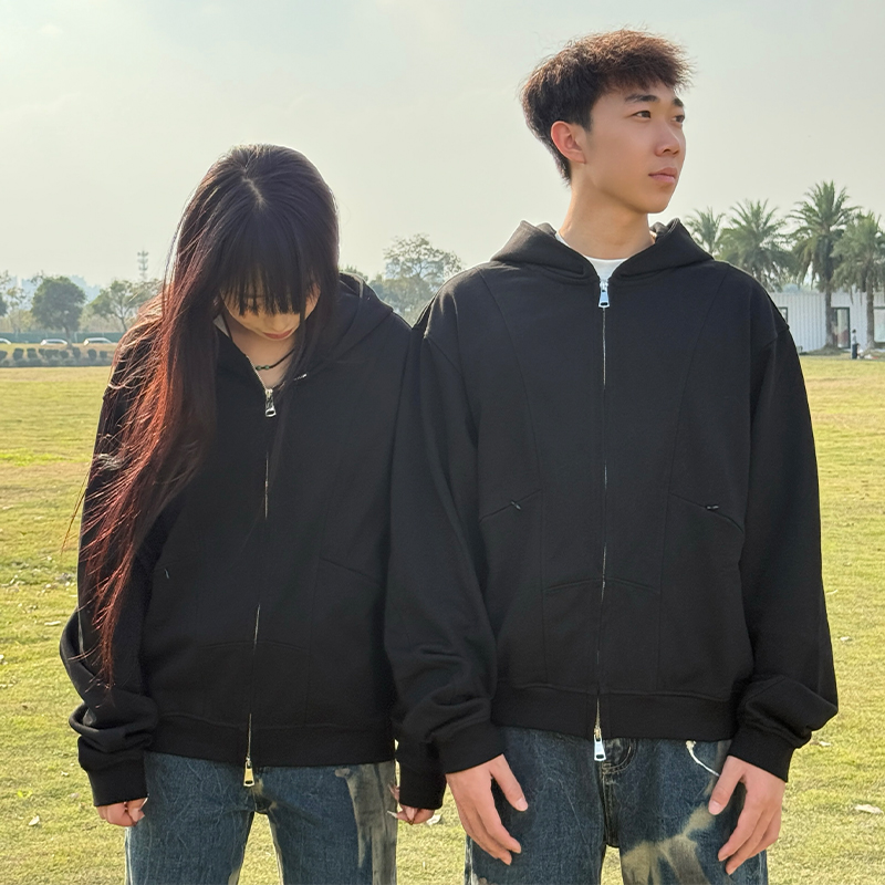 复古休闲连帽重磅拉链卫衣