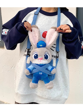 可爱卡通小兔子毛绒玩偶斜挎包狐狸帆布单肩包可拆公仔玩偶包礼物