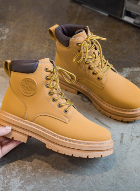 情侣款马丁靴2022秋季复古工装女靴短靴子ins厚底大黄靴子女B801