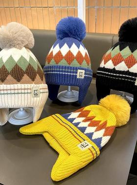 2025冬季保暖儿童帽子秋冬洋气男童针织毛线女孩加绒套头护耳帽子