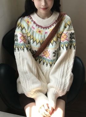 KANING复古甜美费尔岛毛衣女2025新款冬季慵懒高级感韩系针织衫女