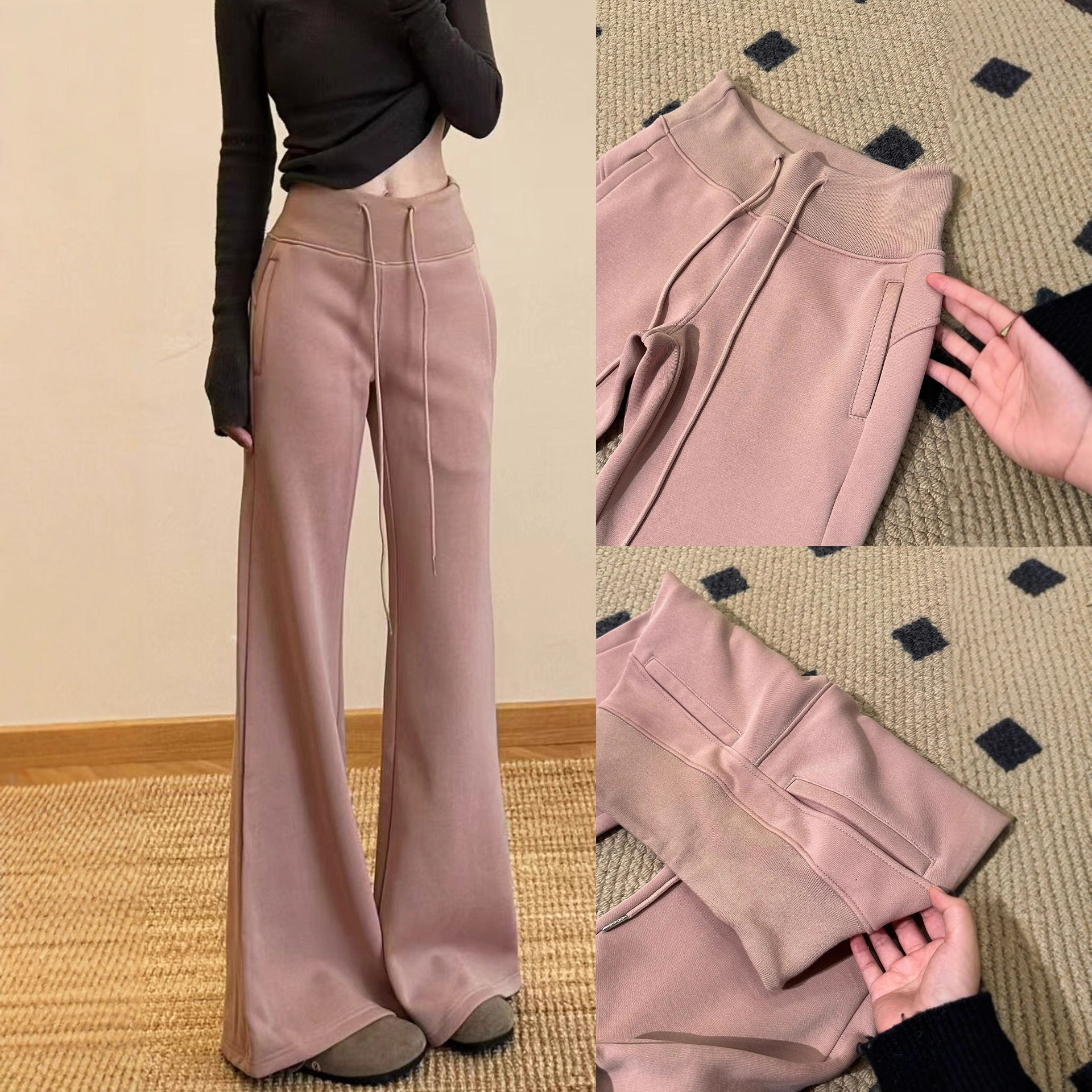 lulu喇叭运动裤女2025秋新款高腰显瘦修身垂感小个子拼接微喇卫裤