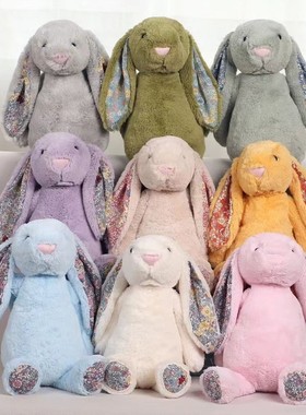 跨境公仔可爱玩偶碎花邦邦兔娃娃机布娃娃花布长耳兔仔兔宠物外贸