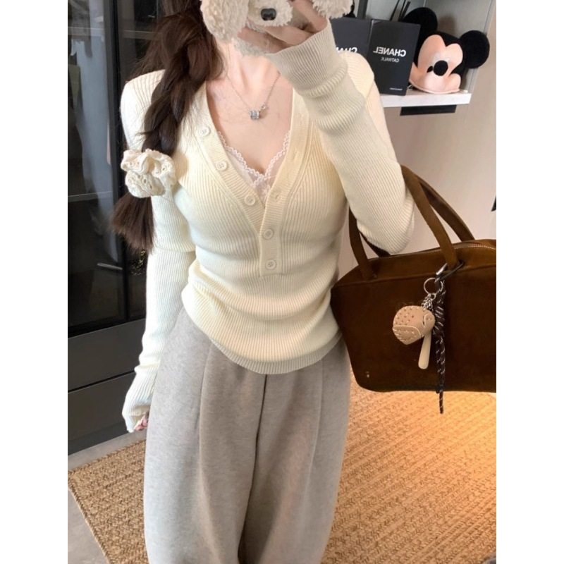 超显身材纯欲半开领纽扣长袖针织打底衫女秋冬纯欲辣妹毛衣内搭