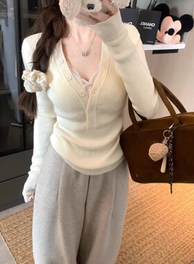 超显身材纯欲半开领纽扣长袖针织打底衫女秋冬纯欲辣妹毛衣内搭
