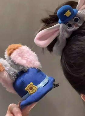 疯狂动物城毛绒发饰尼克狐尼克朱迪发圈发夹新款超萌可爱侧边夹