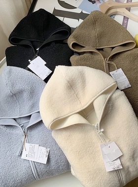 U家2025秋冬款仿羊羔绒摇粒绒外套拉链连帽长袖加绒外套卫衣女4