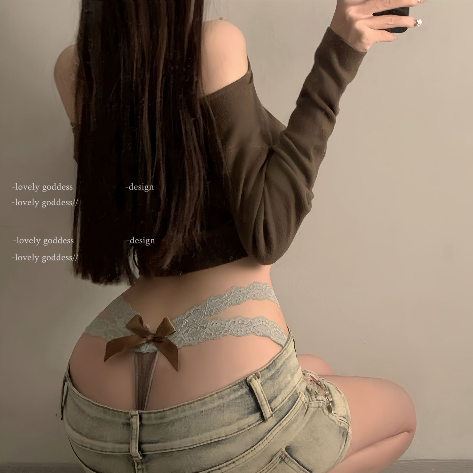 「LG」月影精灵*性感蕾丝丁字裤女低腰网纱蝴蝶结细带三角内裤T裤