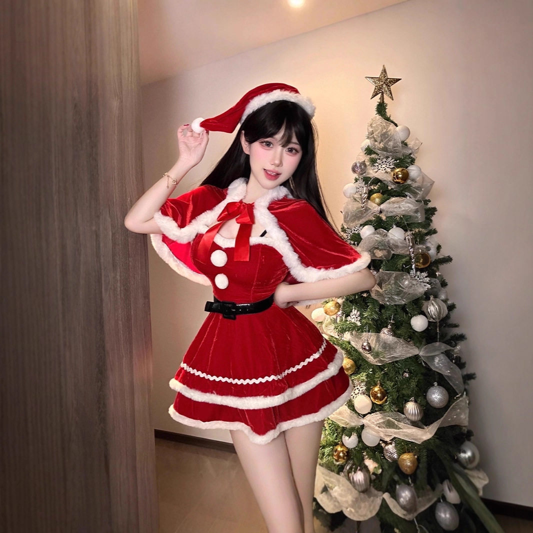 雪国圣女纯欲风圣诞连衣裙秋冬氛围感圣诞节洛丽塔风格网红主播