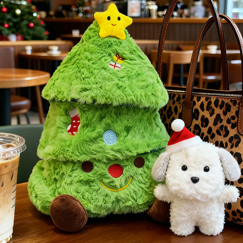 软萌圣诞双宠毛绒圣诞树+呆萌小狗玩具节日礼品跨境电商爆款批发