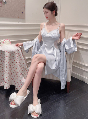 性感睡衣女v字领带胸垫两件套睡衣 网红吊带露背睡裙睡袍家居服