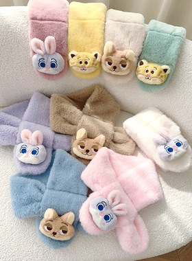 儿童围巾新款秋冬季毛绒亲子可爱卡通小兔仿兔毛加厚男女宝宝围脖