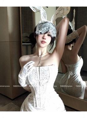 亚马逊2025秋季新款女装性感蕾丝网纱一字肩抹胸微透修身连衣裙女