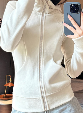 摇粒绒外套女2025秋冬季新款连帽卫衣加绒修身抓绒衣冲锋衣内胆