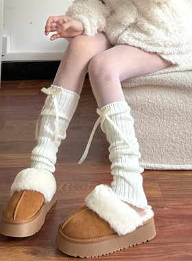 秋冬新款蝴蝶结甜美袜套学院风日系高级感腿套纯欲百搭JK堆堆袜女