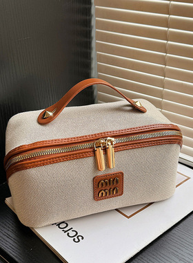 新款复古平铺化妆包大容量手提便携化妆品收纳包高级感洗漱包