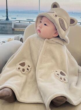 宝宝外出披风斗篷秋冬超萌可爱浣熊婴儿冬装挡风防风披肩外套冬季