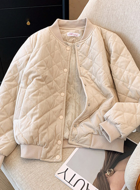 棉衣女2025秋冬季新款时尚金丝绒短款轻薄保暖外套小个子夹棉棉服