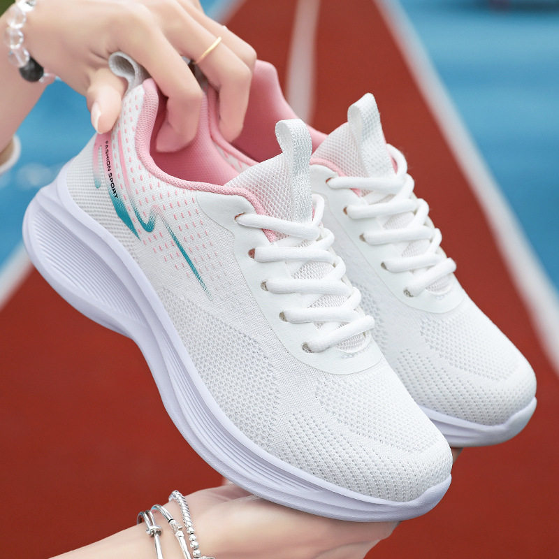 鞋子女2026春季新款轻便休闲厚底运动鞋舒适飞织网布透气女跑步鞋