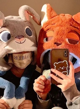 疯狂朱迪动物帽子毛绒可爱卡通秋冬情侣保暖秋冬季动耳帽耳朵会动