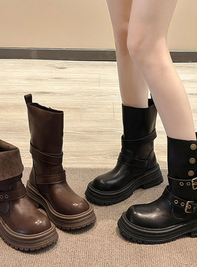 英伦风马丁靴女款2025新款秋复古女鞋美拉德棕色靴子厚底黑色短靴
