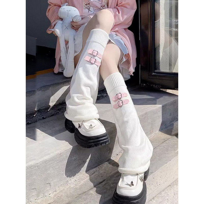 袜子皮扣爱心小腿jk袜套y2k针织堆堆日系腿长筒袜辣妹套女亚文化