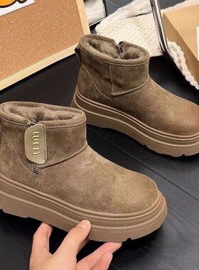 厚底雪地靴女2025冬季新款防水加厚短筒东北棉鞋防滑加绒保暖短靴