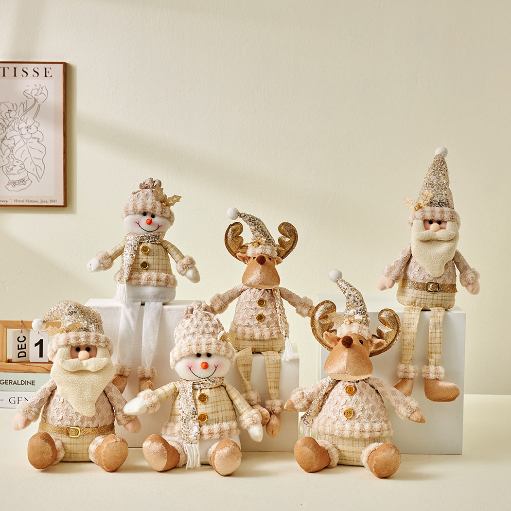 跨境圣诞用品香槟金坐姿圣诞老人雪人麋鹿装饰橱窗摆件圣诞小礼物