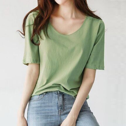 2026春夏秋正肩纯棉白色t恤女短袖宽松韩版半袖打底衫大领口上衣
